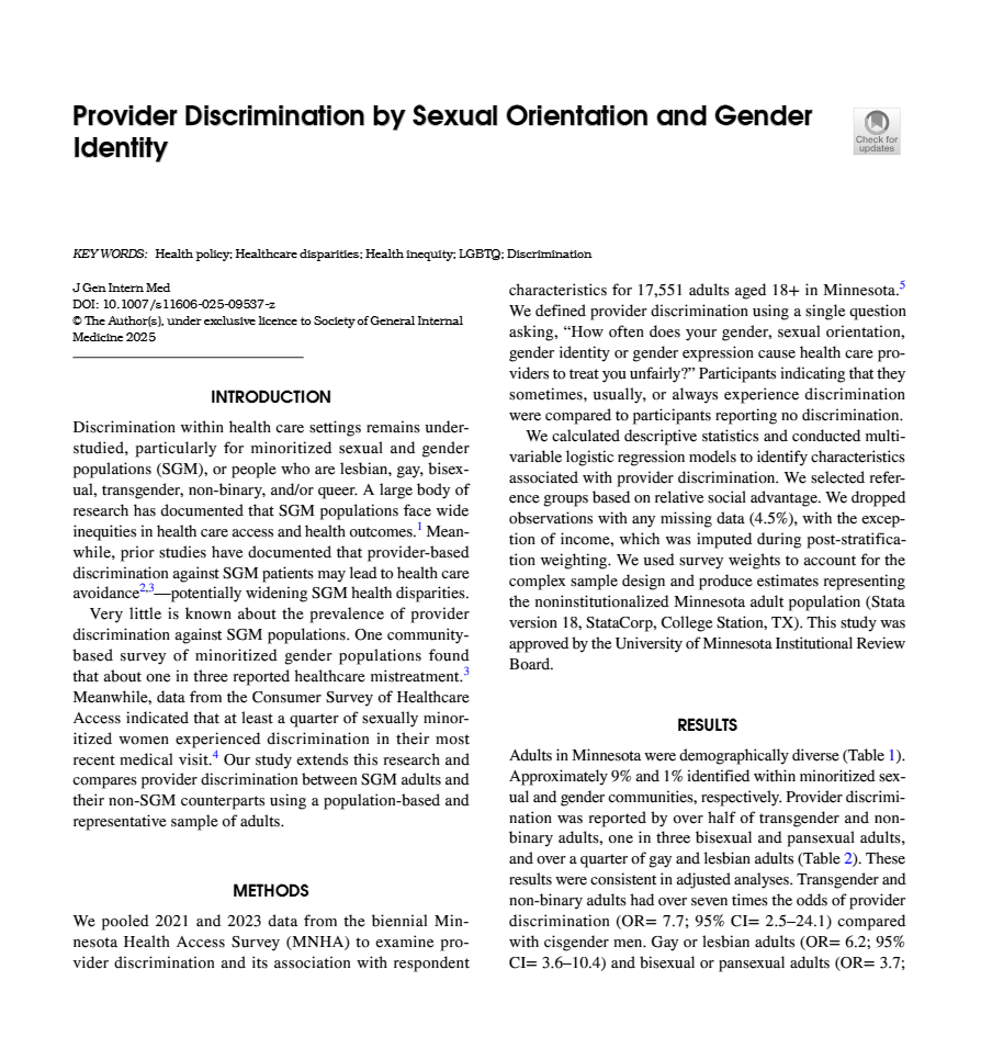 Cover page of "Provider Discrimination by Sexual Orientation and Gender Identity"
