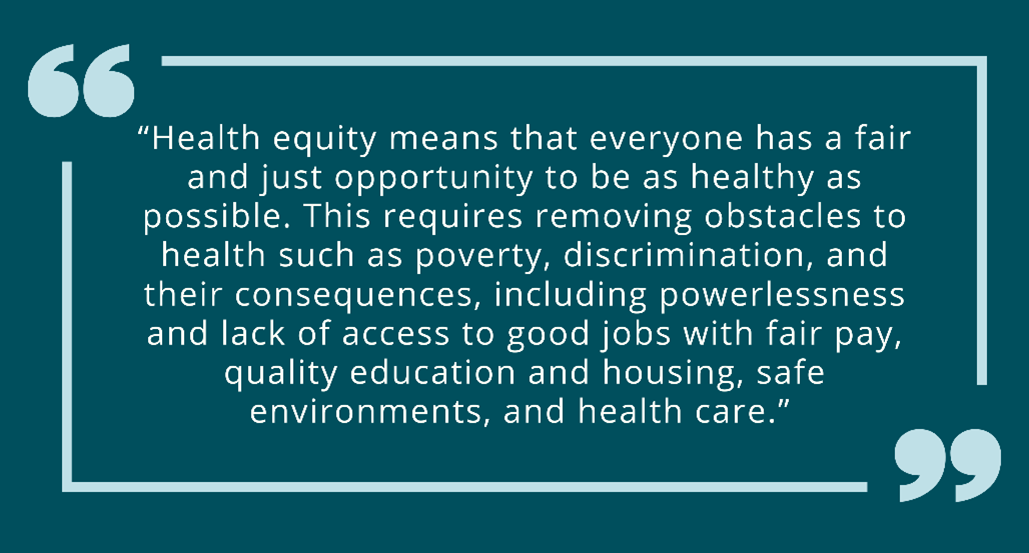 health equity definition teal background with white lettering