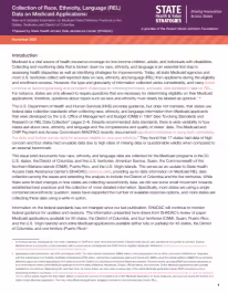 Brief cover page, titled, "Collection of Race, Ethnicity, Language (REL) Data in Medicaid Applications: A 50-State Review of the Current Landscape