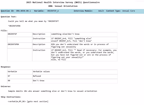 2025 NHIS sexual orientation question part 2. Text linked.