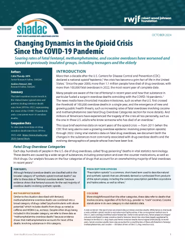 Brief cover page, titled, "Changing Dynamics in the Opioid Crisis Since the COVID-19 Pandemic"