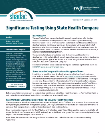 Brief cover page "Significance Testing Using State Health Compare 2026 Update"