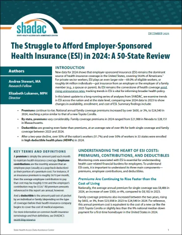 Employer Sponsored Insurance issue brief 2025 cover page