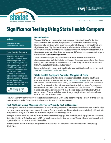 Brief cover page "Significance Testing Using State Health Compare 2026 Update"