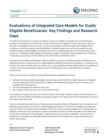 evaluations of integrated care models MACPAC brief cover page