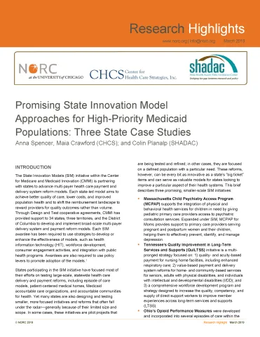 Cover page, titled, "Promising SIM Approaches for Medicaid Populations"