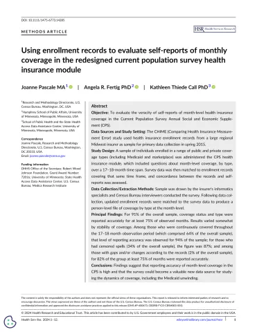 current population survey data analysis CHIME published article health services research