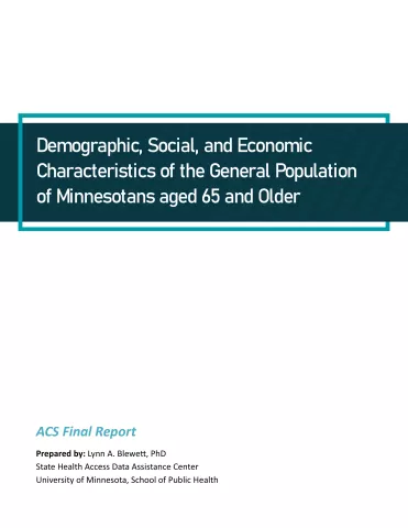 Final LTSS report cover page on demographic, social, and economic characteristics of 65 and older population in Minnesota. 