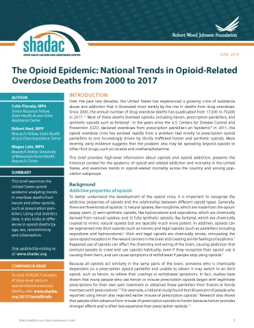 Brief cover page, titled, "The Opioid Epidemic: National Trends in Opioid-Related Overdose Deaths from 2000 to 2017"