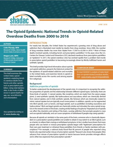 Brief cover page, titled, "The Opioid Epidemic: National Trends in Opioid-Related Overdose Deaths from 2000 to 2016"