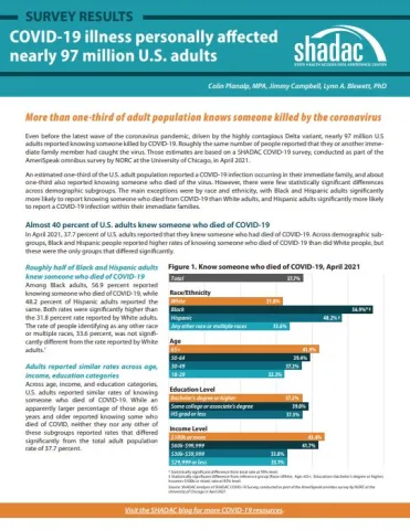 Brief cover page, titled, "COVID-19 Illness Personally Affecting Nearly 97 Million US Adults"